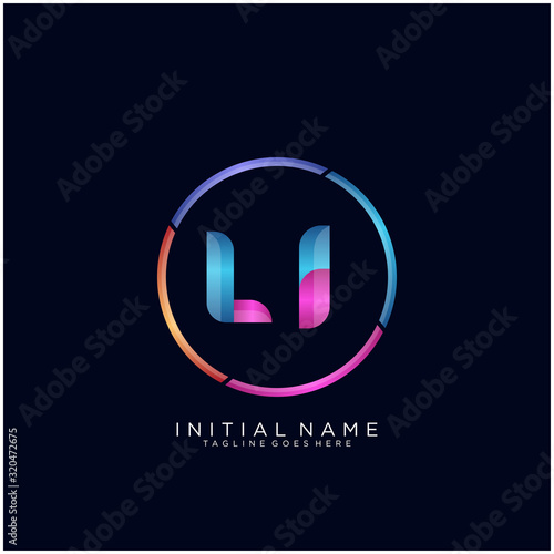 Initial letter LI curve rounded logo, gradient vibrant colorful glossy colors on black background