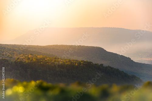 landscape of mountains valley during the sunset. Natural outdoor background concept