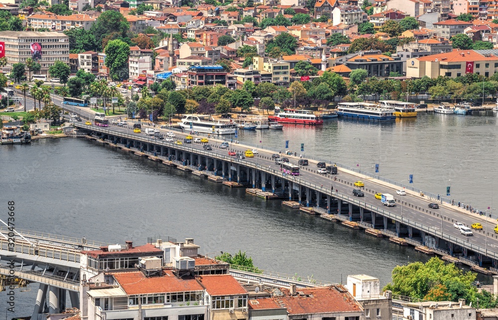 Top view of Istanbul city and Ataturk Bridge in Turkey