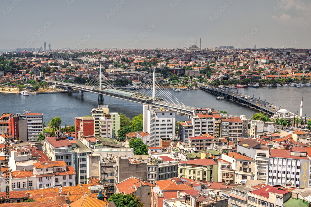 Top view of Istanbul city and Ataturk Bridge in Turkey