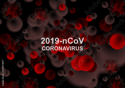 Coronavirus 2019-nCoV from China. Red molecules and threatening bacteria on dark background. Vector design