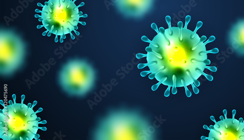Group of Coronaviruses 3d realistic vector in dark blue background. corona virus cell, wuhan virus disease. Perfect for banner information, flyer, poster, etc.
