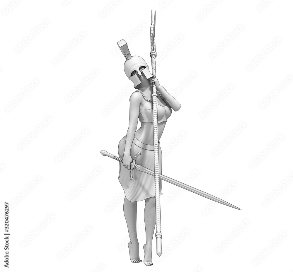 warrior woman character, 3D rendering, illustration warrior woman character, 3D rendering, illustration
