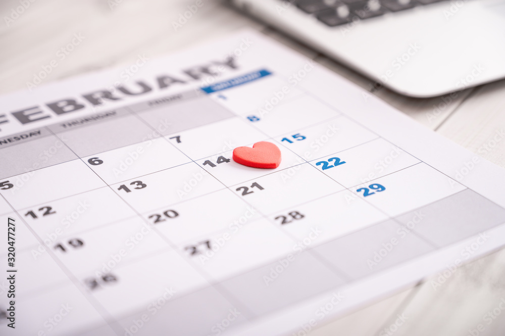February 14, 2020-Valentine's Day, the date marked on the calendar with the symbol of the heart, daylight diffused light. February 14, 2020-Valentine's Day, the date marked on the calendar with the symbol of the heart, daylight diffused light.