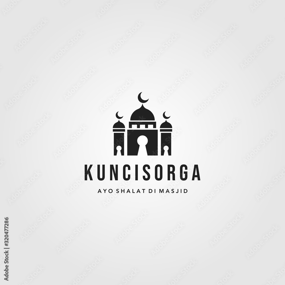 mosque logo key gates symbol vector illustration design
