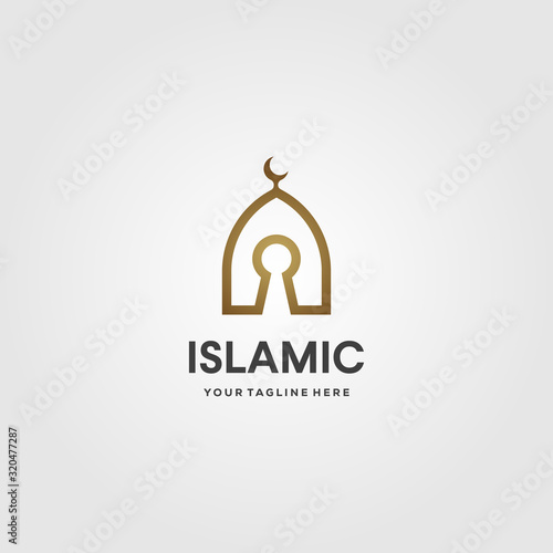 Photography islamic dome logo key line art vector illustration design