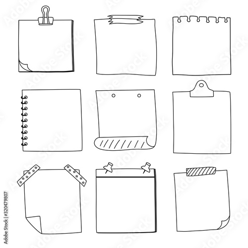 Hand drawn notepaper, doodle message sticky notes, vector/illustration