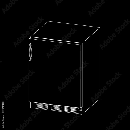 Mini freezer. Vector outline illustration. Dimetric projection.
