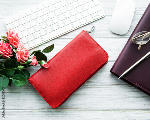 Red leather women wallet