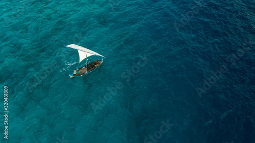 Arial view traditional Sailing vessel use in the Maldives for transportation
