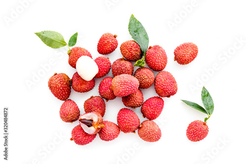 Lychee. Exotic asian fruits on white background top-down