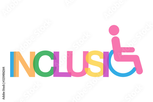 inclusion color word concept with wheelchair vector illustration