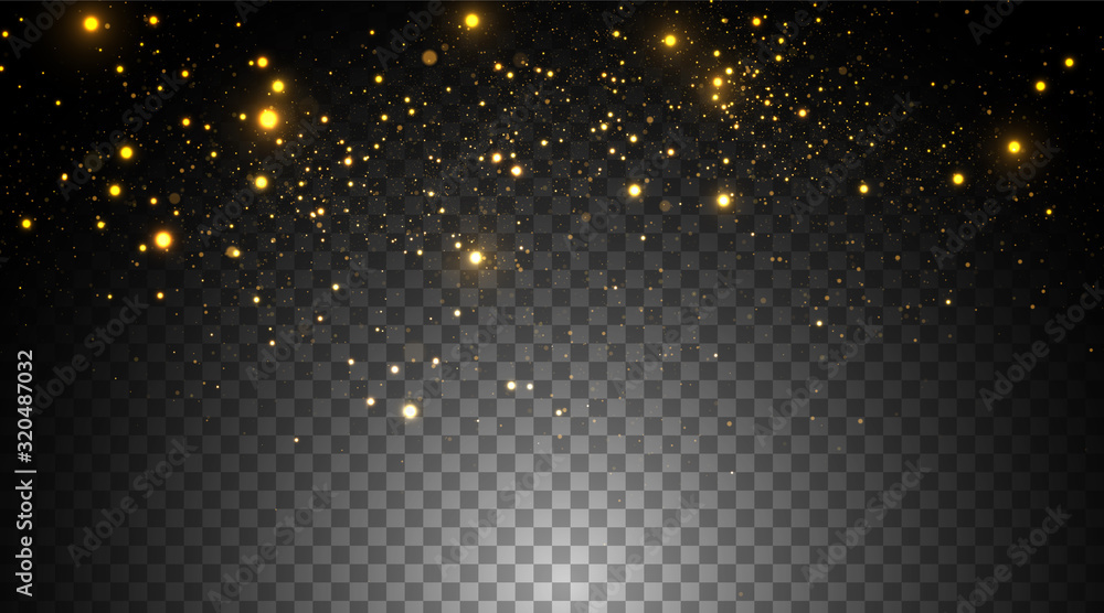 Golden particles, sparkling bokeh lights isolated on transparent background	 - obrazy, fototapety, plakaty 