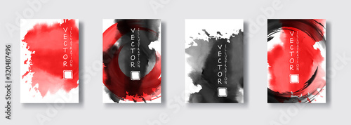 Black red ink brush stroke on white background. Japanese style.