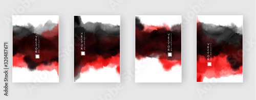 Black red ink brush stroke on white background. Japanese style.