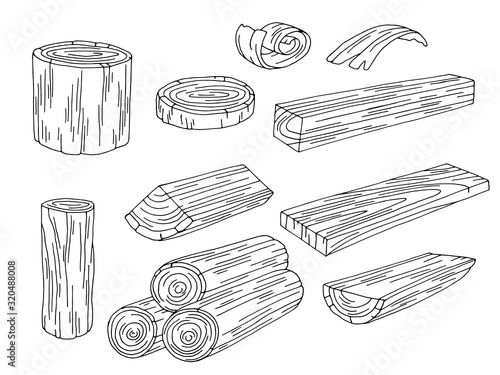Log set graphic black white isolated sketch illustration vector