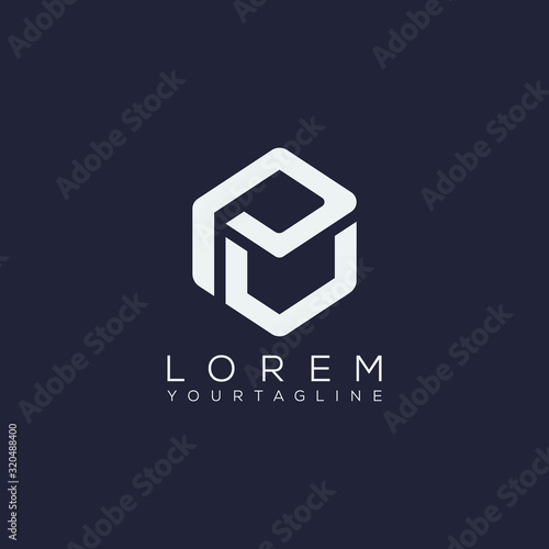 PV P V PU UP VP  triple cubic alphabet letter vector geometric font icon & Logo for your design