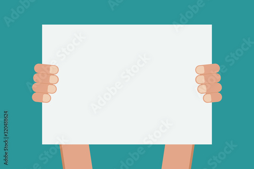 hands holding blank paper board stock vector