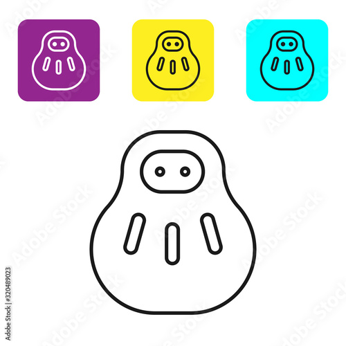Black line Maneki neko cat icon isolated on white background. Japan lucky charm. Set icons colorful square buttons. Vector Illustration