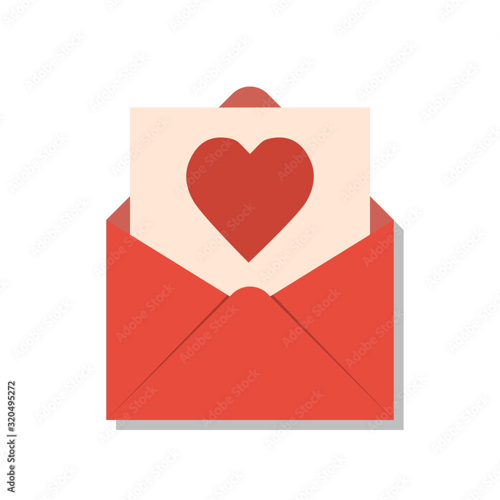 card with red heart shape in opened envelope, valentine's day or dating icon card with red heart shape in opened envelope, valentine's day or dating icon