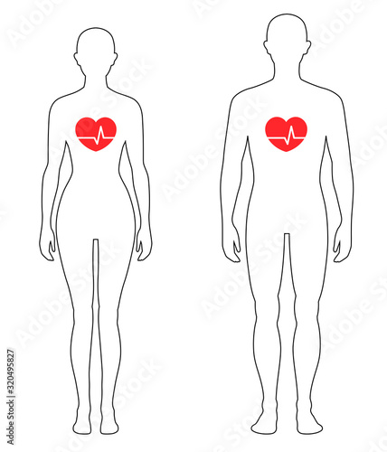 ハートの鼓動と男女のシルエット