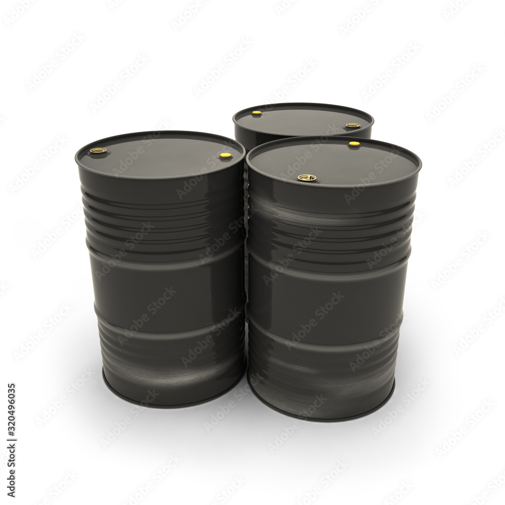 Black barrels on a white background (3d illustration) Black barrels on a white background (3d illustration)