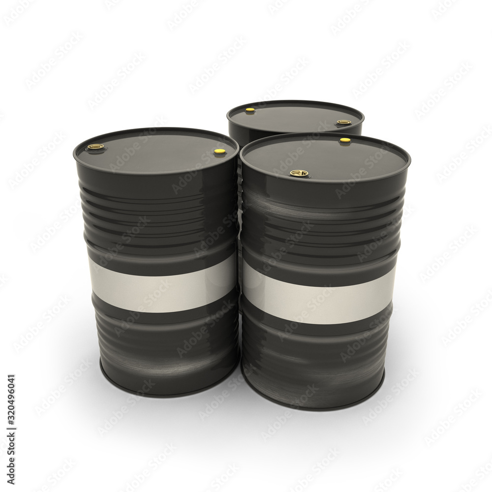 Black barrels on a white background (3d illustration) Black barrels on a white background (3d illustration)