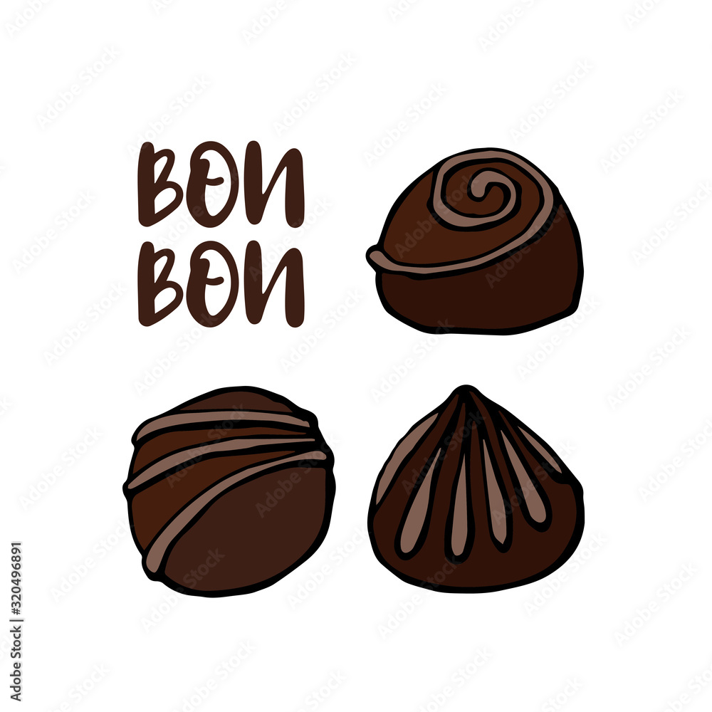 Chocolate candies set vector illustration bonbon isolated on white background.
