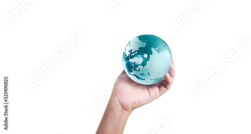 Globe  earth in human hand  holding our planet glowing