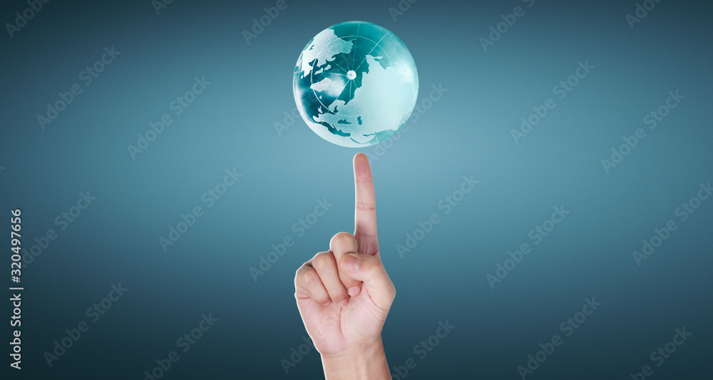 Globe ,earth in human hand, holding our planet glowing Globe ,earth in human hand, holding our planet glowing