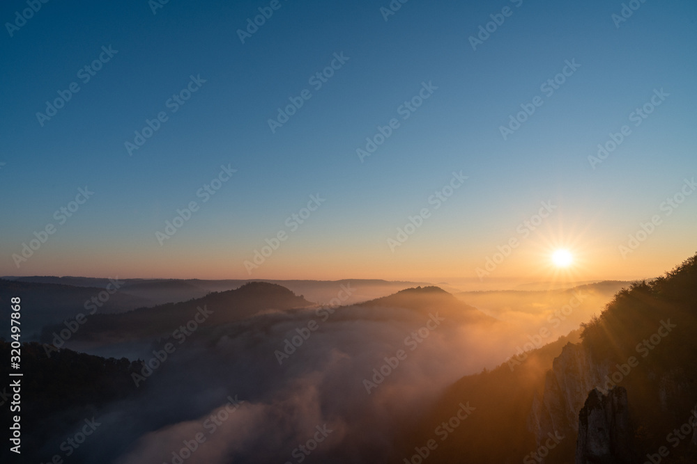 Sunrise in the mountains in autumn
