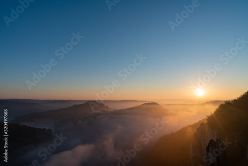 Sunrise in the mountains in autumn