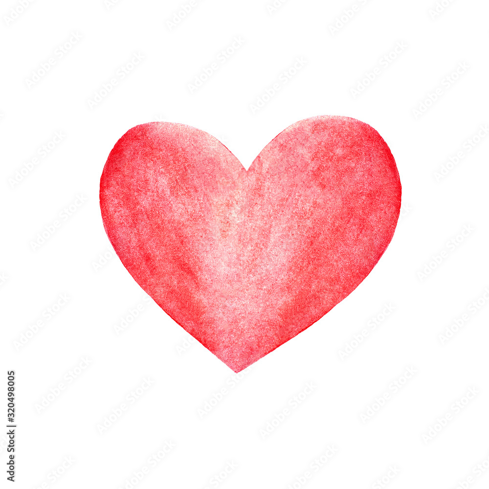 Hand drawn sketch doodle watercolor red pink heart isolated on white background. Valentine love charity donation health concept. Greeting card poster banner template