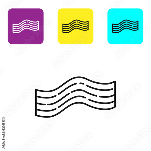 Black line Bacon stripe icon isolated on white background. Set icons colorful square buttons. Vector Illustration