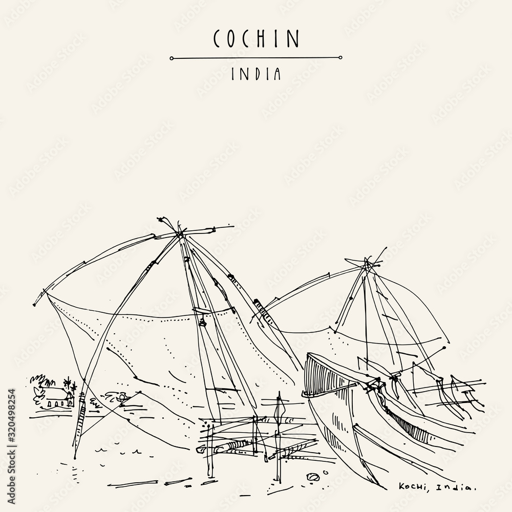Cochin (Kochi), Kerala, South India. Chinese fishing nets and wooden