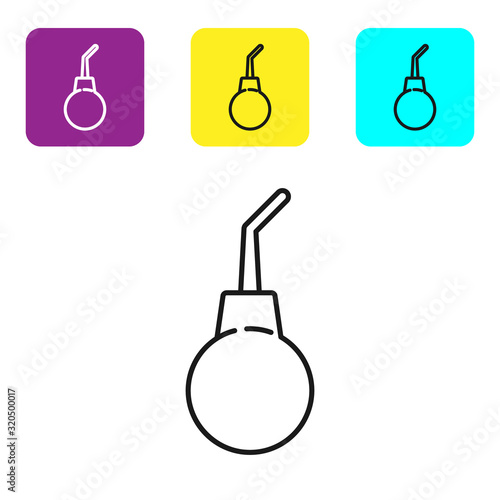 Black line Enema pear icon isolated on white background. Medical rubber pump. Set icons colorful square buttons. Vector Illustration