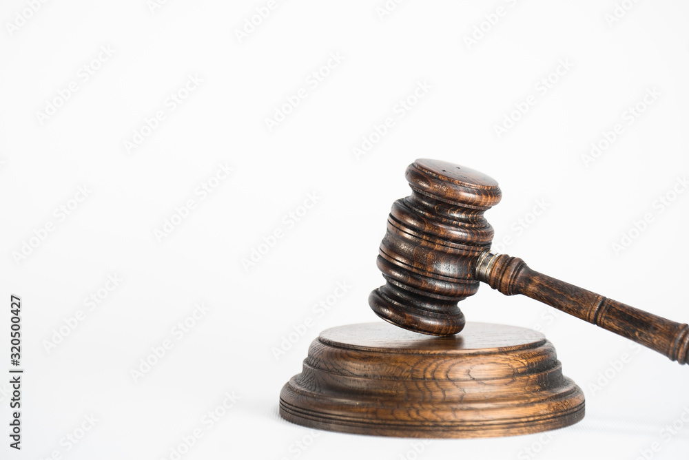 Judge's gavel. Law and justice concept. White background with copy space. Judge's gavel. Law and justice concept. White background with copy space.