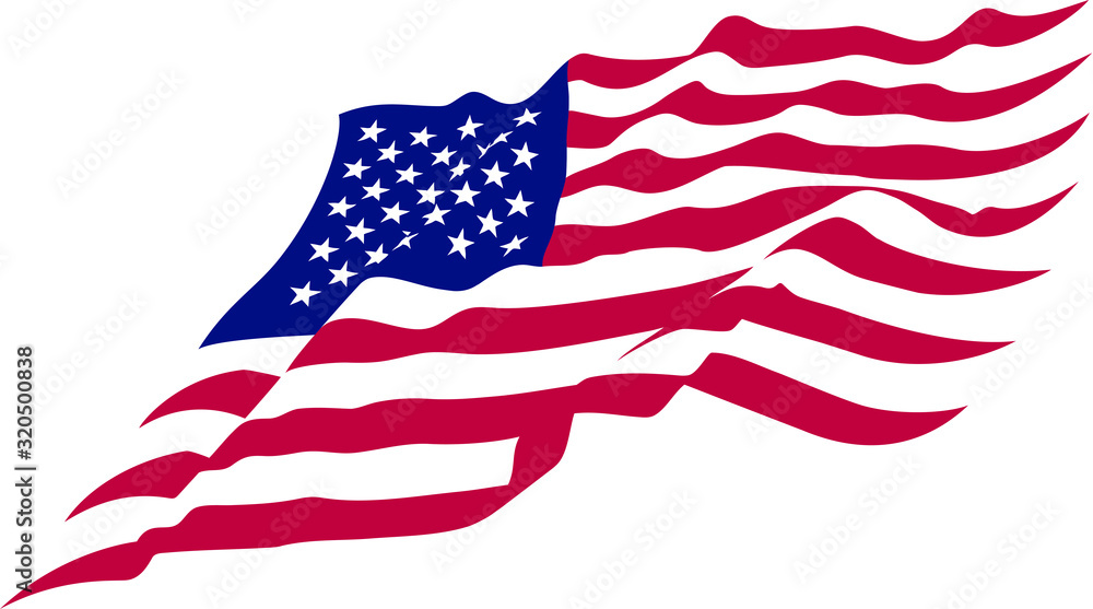 Fototapeta premium Beautiful vector star striped abstract USA flag waving on a white background