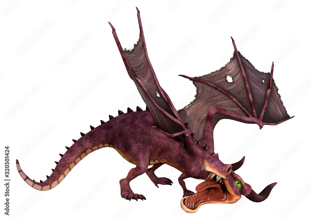 Naklejka premium 3D Rendering Fairy Tale Dragon on White