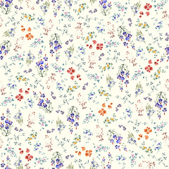 Fototapete Kleine Blumenmuster Aquarell Calico Muster mit Blütenzweigen  © oliakustar
