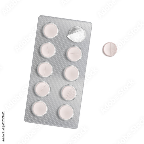 Pill blister pack isolated on white background