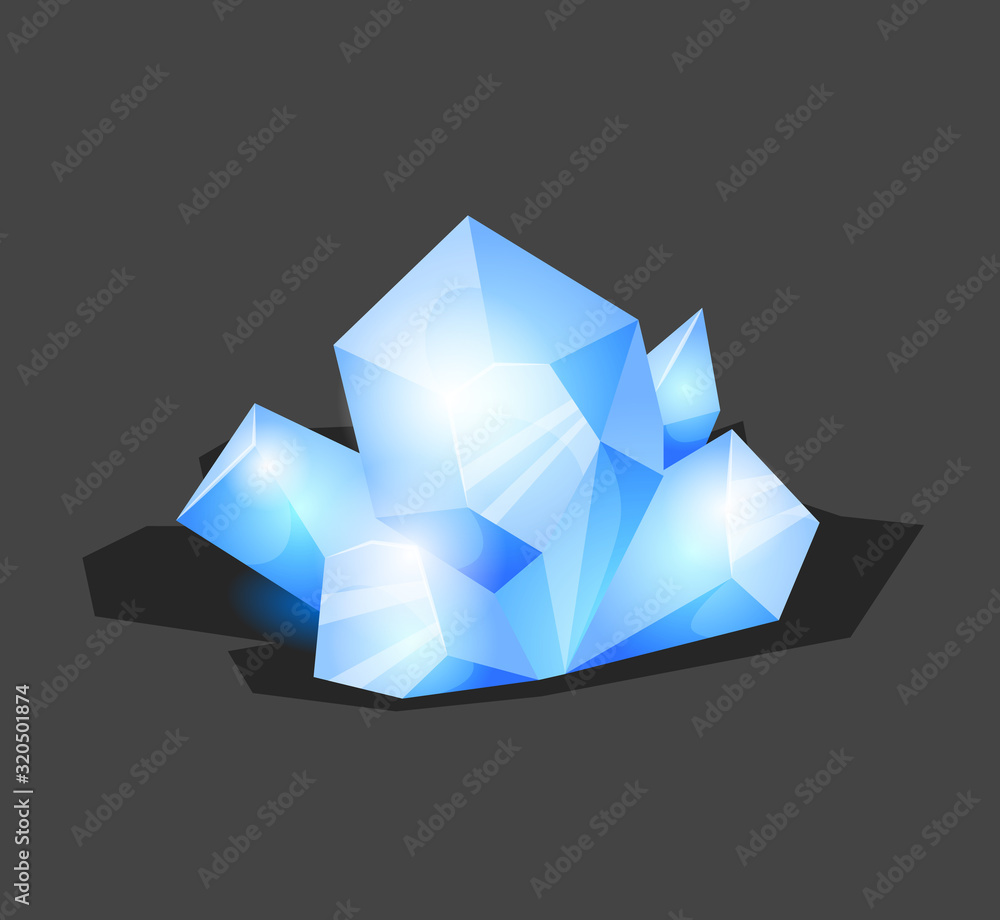 Crystalline stone or gem and precious gemstone for jewellery. Simple crystal symbol with reflection. Cartoon icon as decoration for games. Isolated Vector. Blue Crystalline stone or gem and precious gemstone for jewellery. Simple crystal symbol with reflection. Cartoon icon as decoration for games. Isolated Vector. Blue