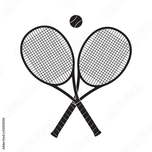 Crossed tennis rackets with tennis ball. Vector illustration. 
