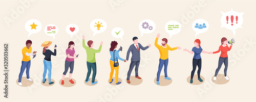 Audience influence, social opinion leader and media influencer creative vector concept. Influencer woman with megaphone lead people followers in social media, internet marketing influence