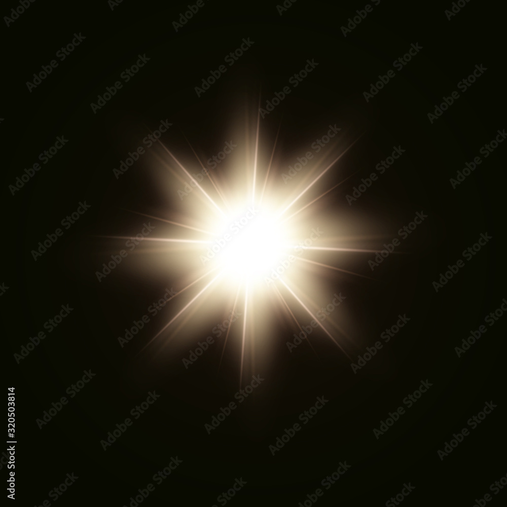 Sunlight or lens flare glowing light from a camera shooting burst of a star.