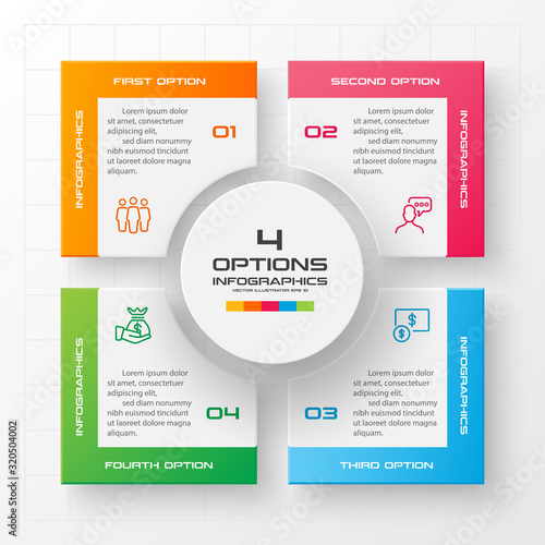 Business infographics template 4 steps with square,Element for design invitations,Vector illustration.