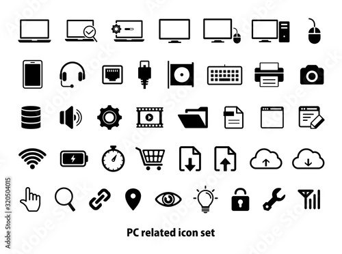 PC (personal computer) related icon vector illustration set