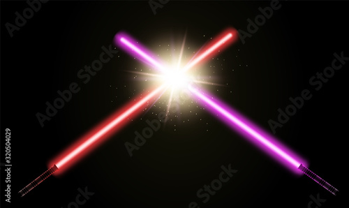 Crossed light swords. Debates concept. Fight versus opponent during conflicts.