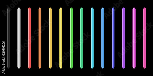 Neon glow sticks. Fluorescent laser ray. Beam of light