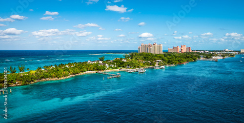 Panoramic landscape view of Paradise Island, Nassau, Bahamas.